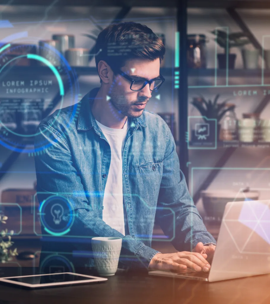 Hombre analizando datos en programa de MBA con IA generativa en IAU Madrid